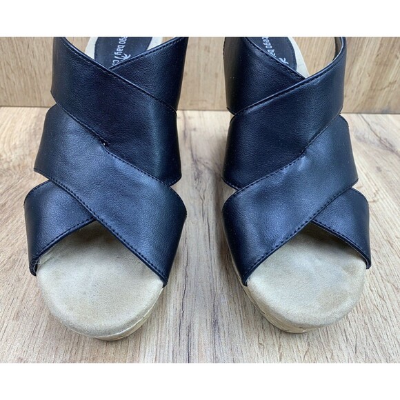 Montego Bay Club Strap back Wedges Women's Size 9 Black Faux Crisscross Open Toe - Picture 6 of 16